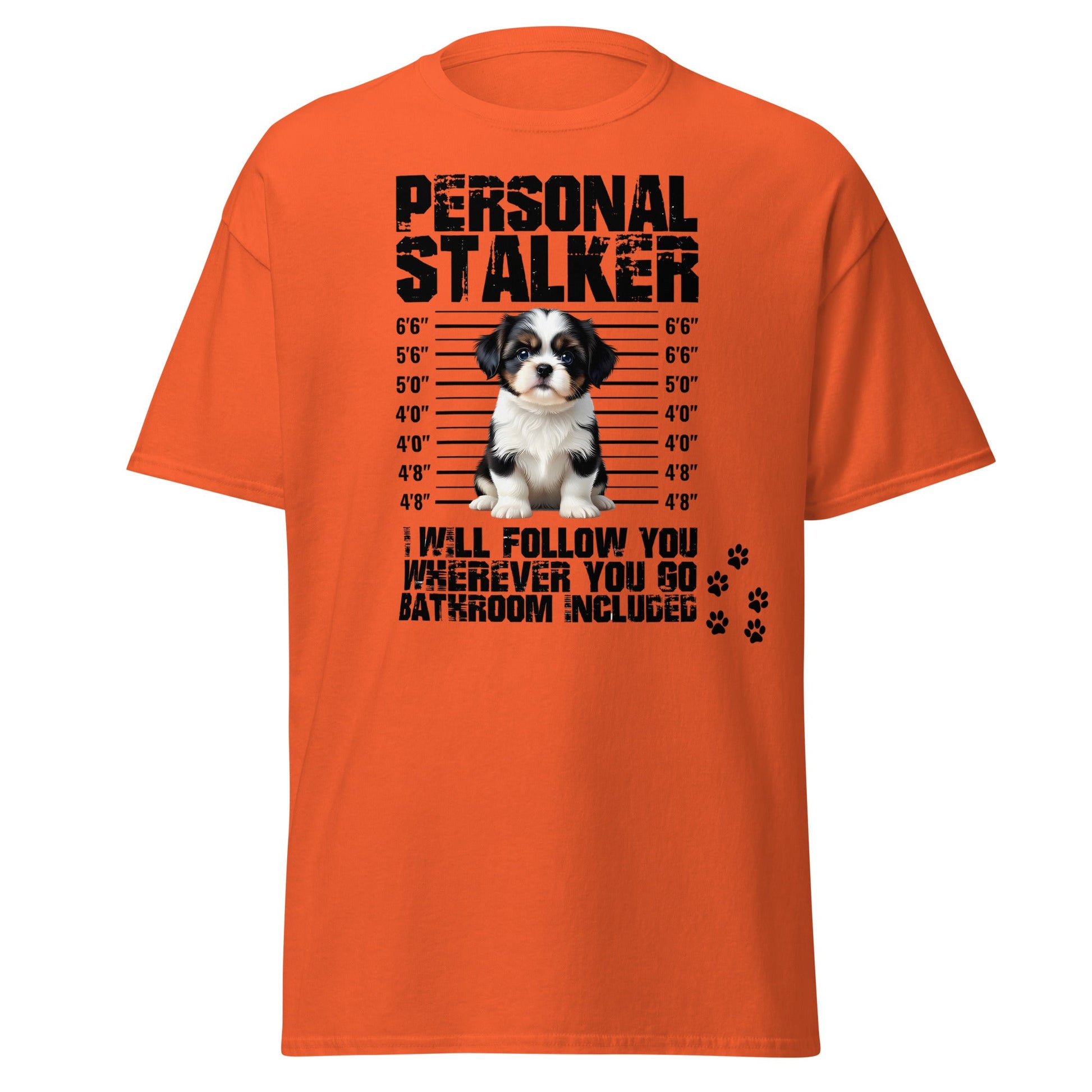 Personal Stalker Shih Tzu T-Shirt - Funny Dog Lover Tee - Orange - T-Shirts Online
