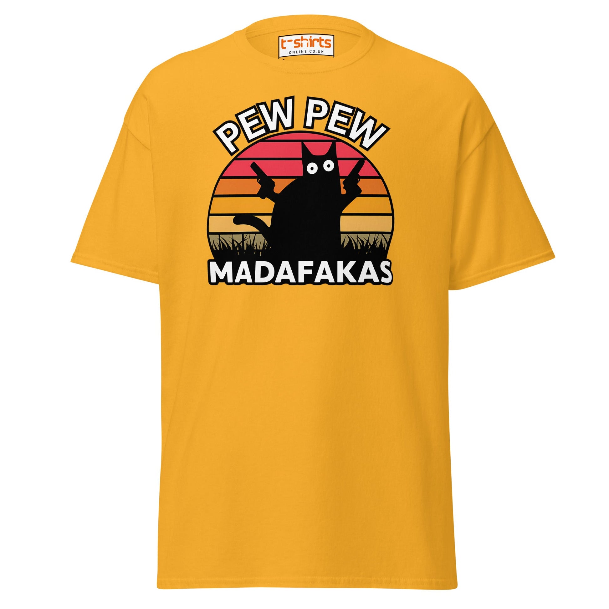 Pew Pew Madafakas T-Shirt – Funny Cat Sunset Tee - Gold - T-Shirts Online