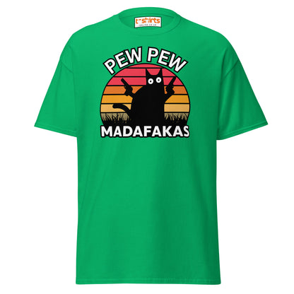 Pew Pew Madafakas T-Shirt – Funny Cat Sunset Tee - Irish Green - T-Shirts Online