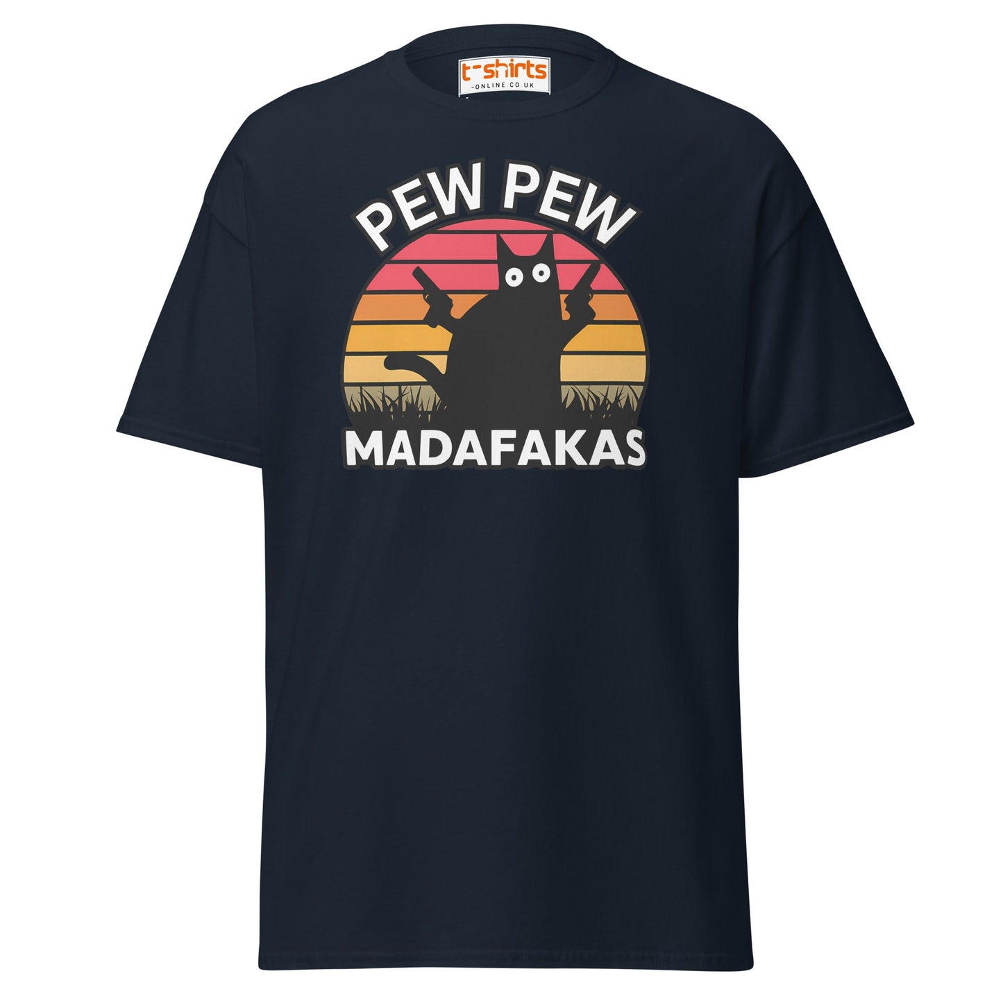 Pew Pew Madafakas T-Shirt – Funny Cat Sunset Tee - Navy - T-Shirts Online