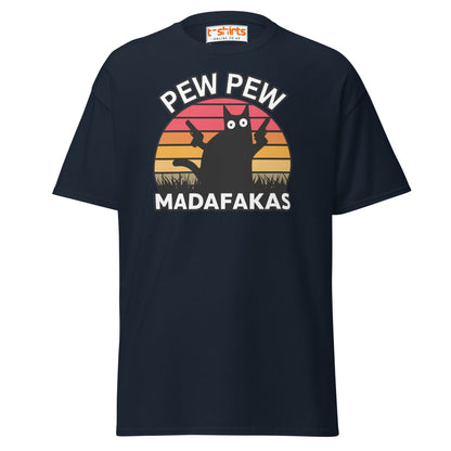 Pew Pew Madafakas T-Shirt – Funny Cat Sunset Tee - Navy - T-Shirts Online