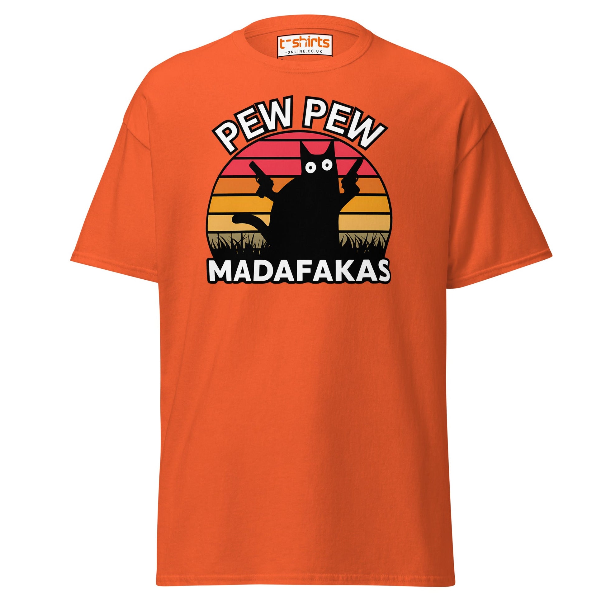 Pew Pew Madafakas T-Shirt – Funny Cat Sunset Tee - Orange - T-Shirts Online