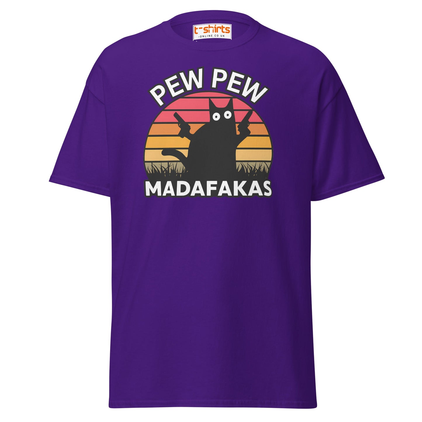 Pew Pew Madafakas T-Shirt – Funny Cat Sunset Tee - Purple - T-Shirts Online