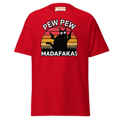 Pew Pew Madafakas T-Shirt – Funny Cat Sunset Tee - Red - T-Shirts Online