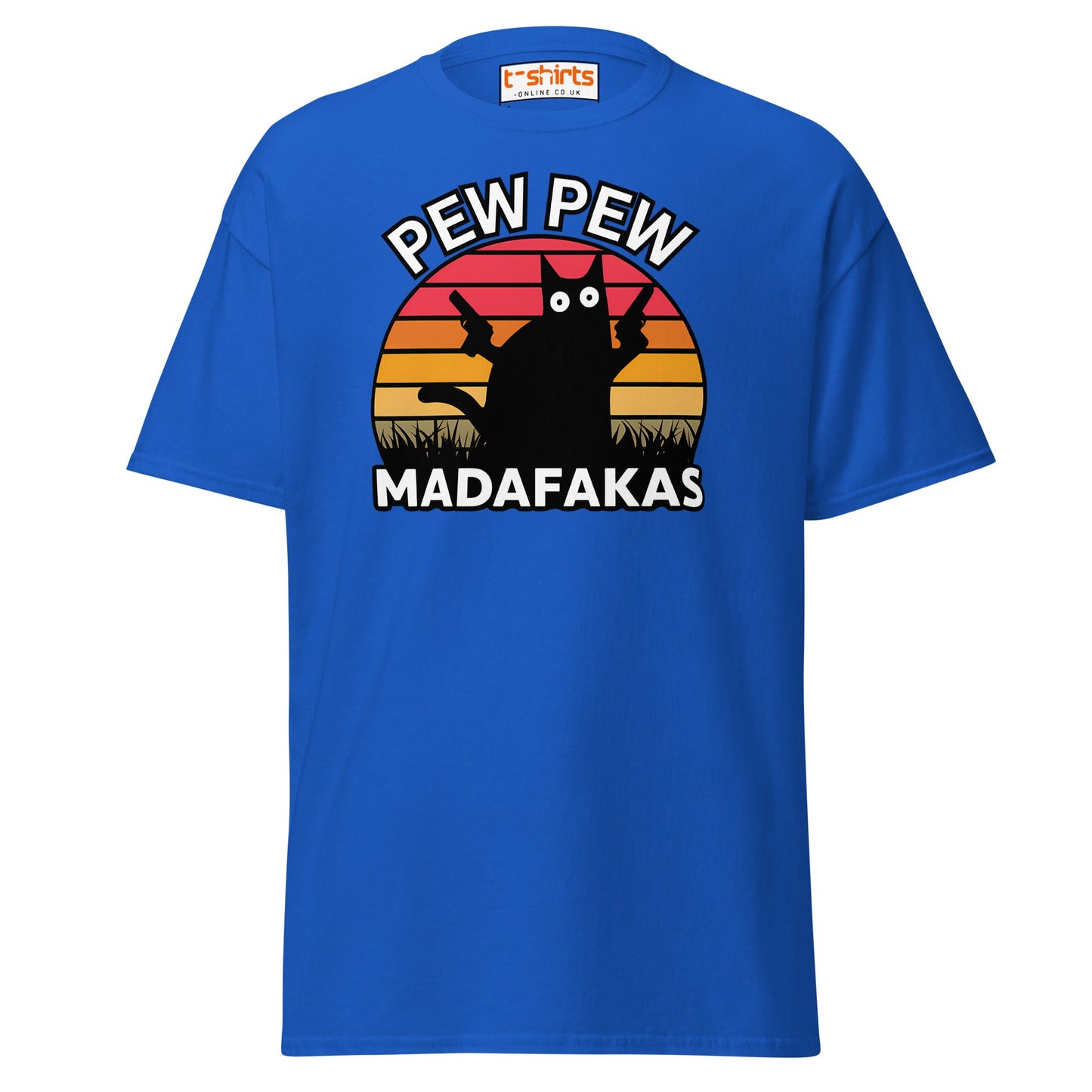 Pew Pew Madafakas T-Shirt – Funny Cat Sunset Tee - Royal - T-Shirts Online