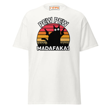 Pew Pew Madafakas T-Shirt – Funny Cat Sunset Tee - White - T-Shirts Online