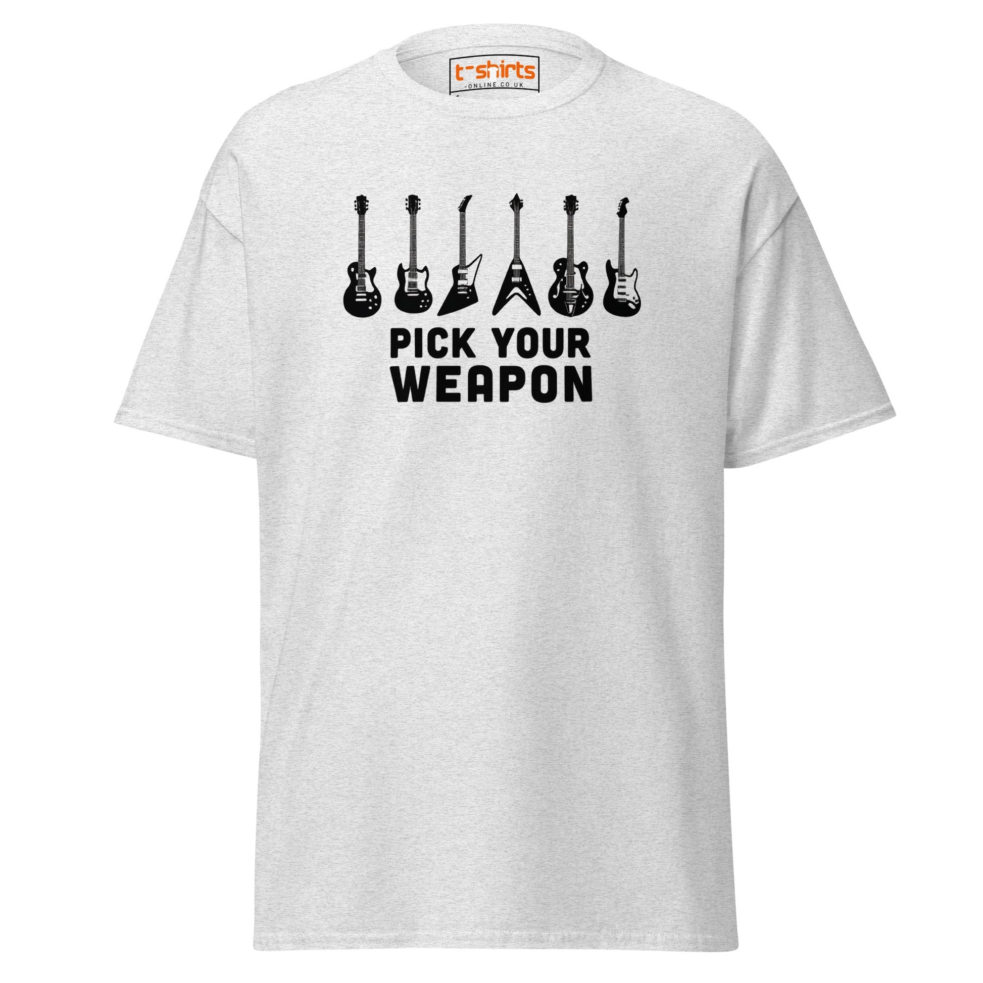 Pick Your Weapon Guitar T-Shirt for Music Lovers - Ash - T-Shirts Online