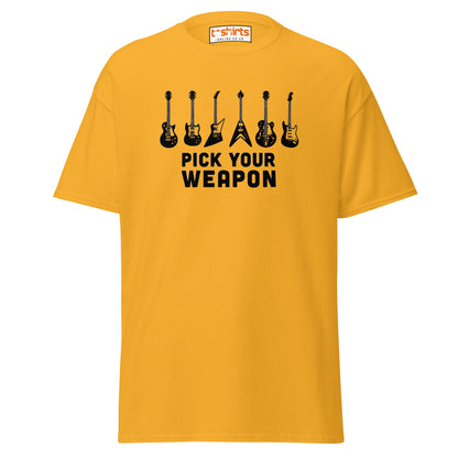 Pick Your Weapon Guitar T-Shirt for Music Lovers - Gold - T-Shirts Online
