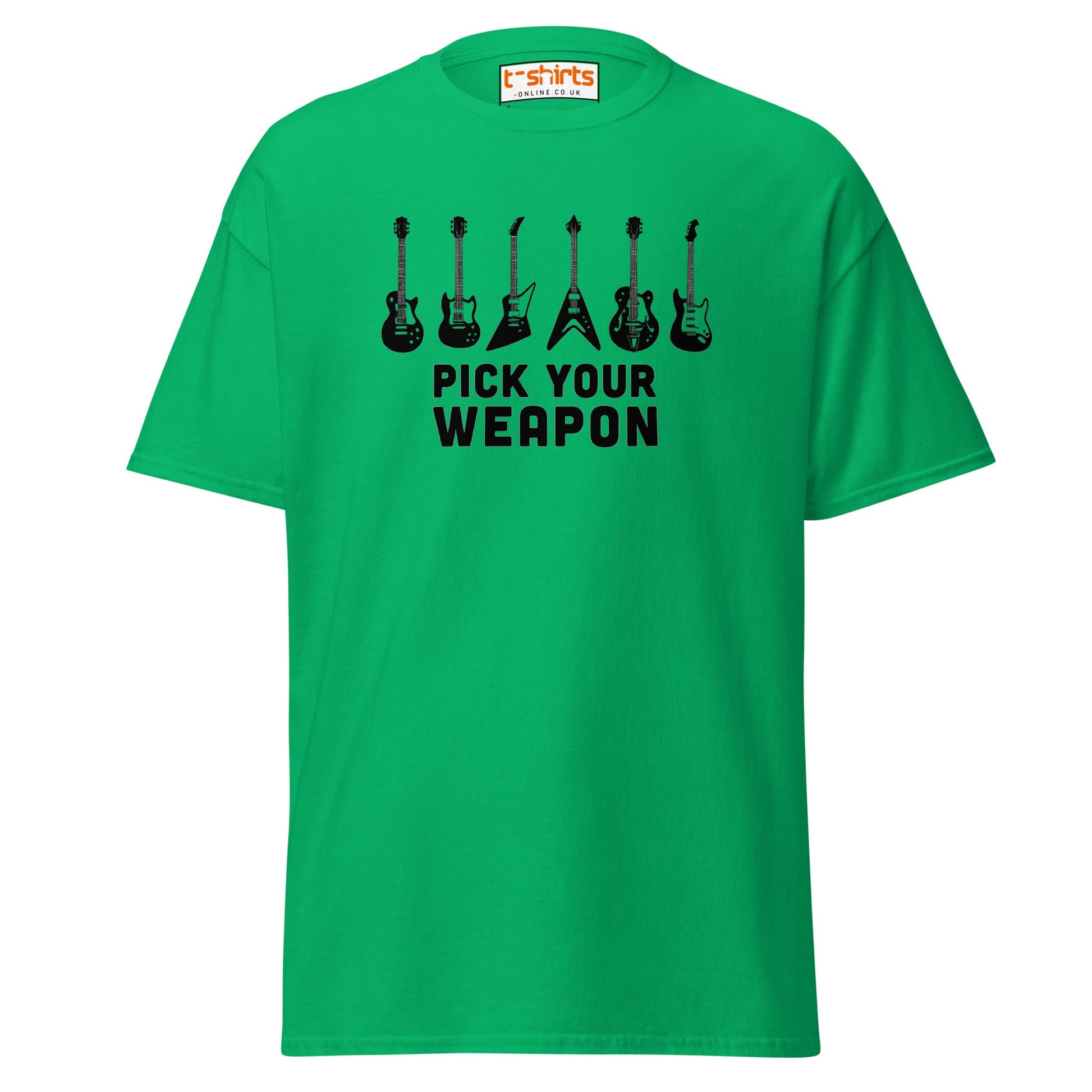 Pick Your Weapon Guitar T-Shirt for Music Lovers - Irish Green - T-Shirts Online