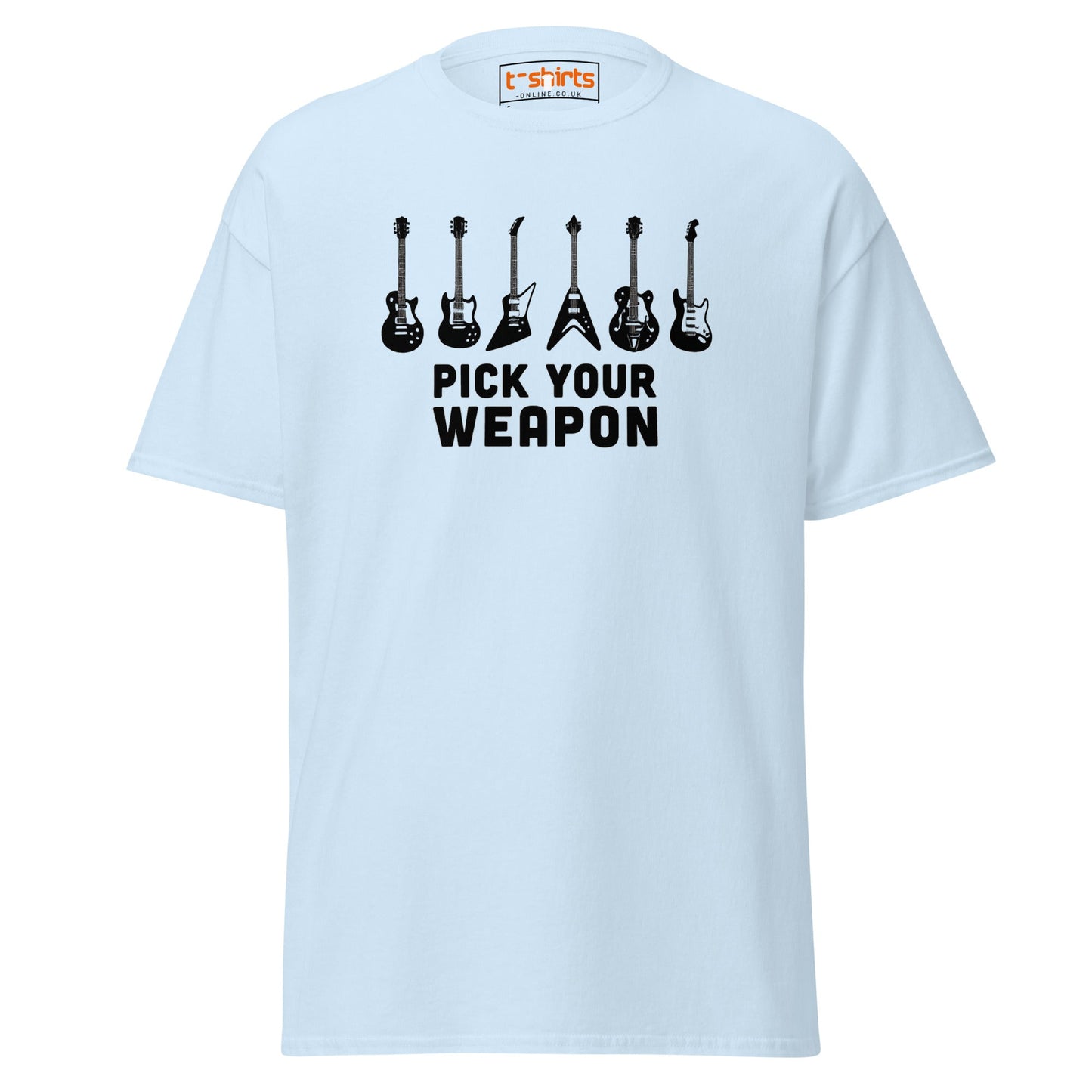 Pick Your Weapon Guitar T-Shirt for Music Lovers - Light Blue - T-Shirts Online