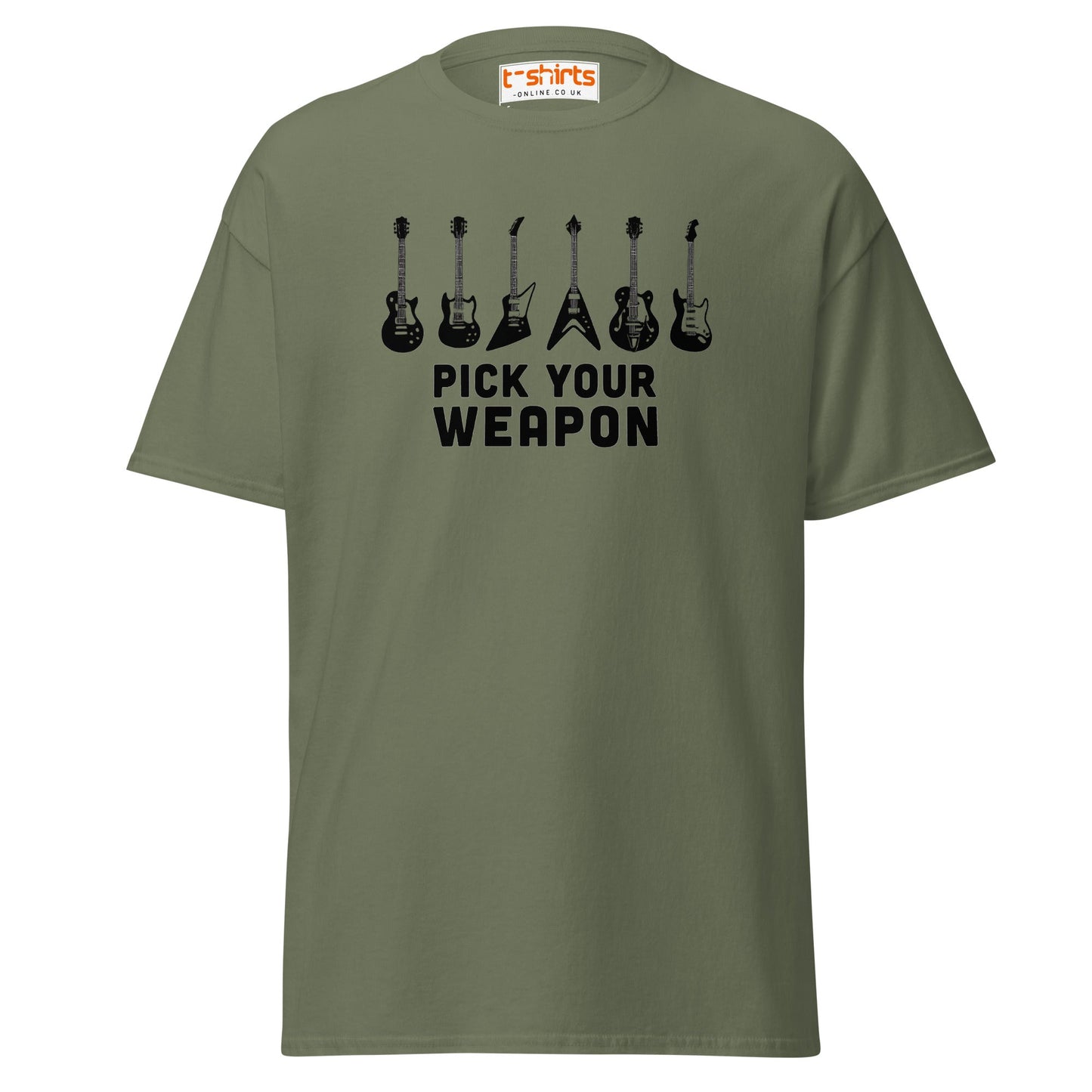 Pick Your Weapon Guitar T-Shirt for Music Lovers - Military Green - T-Shirts Online