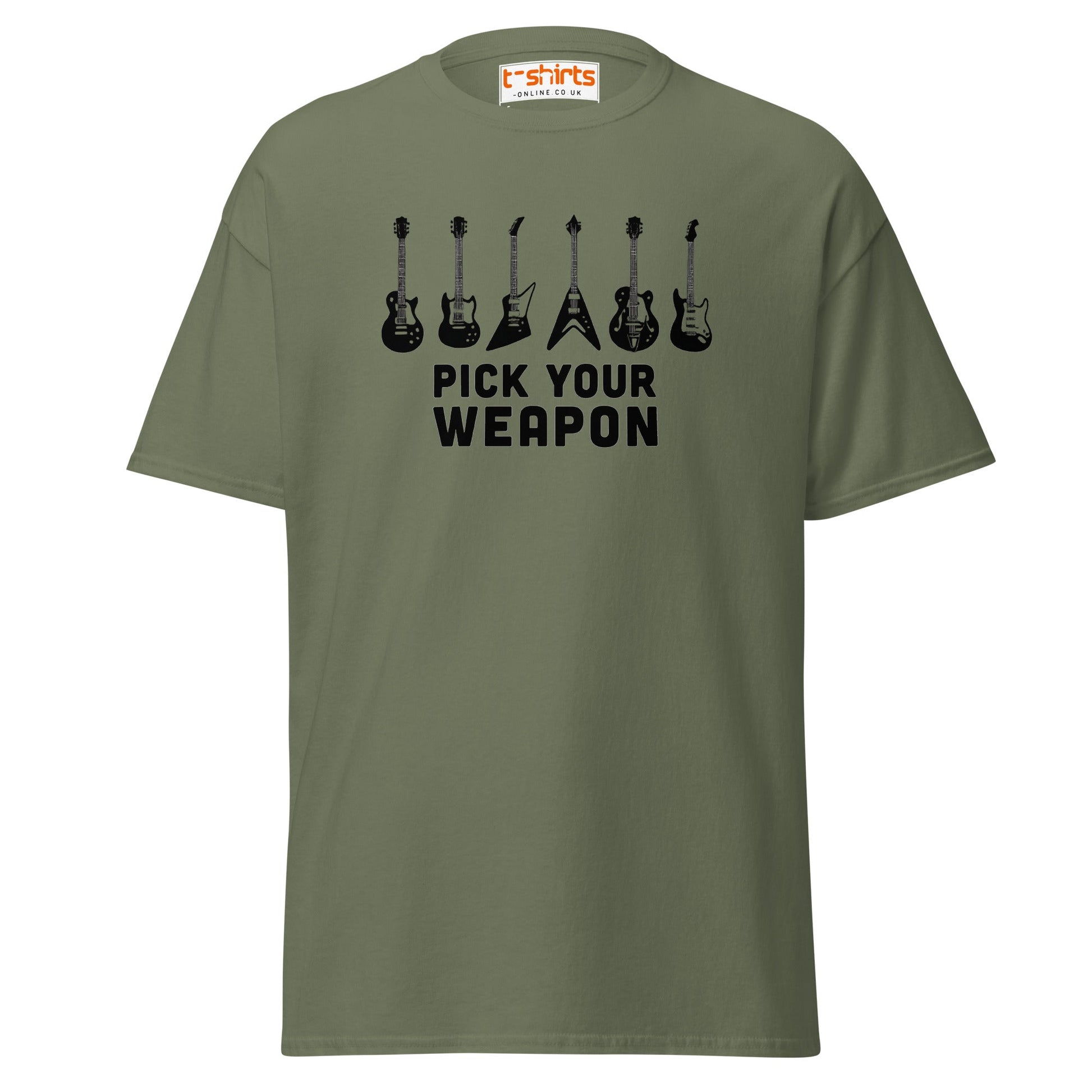 Pick Your Weapon Guitar T-Shirt for Music Lovers - Military Green - T-Shirts Online