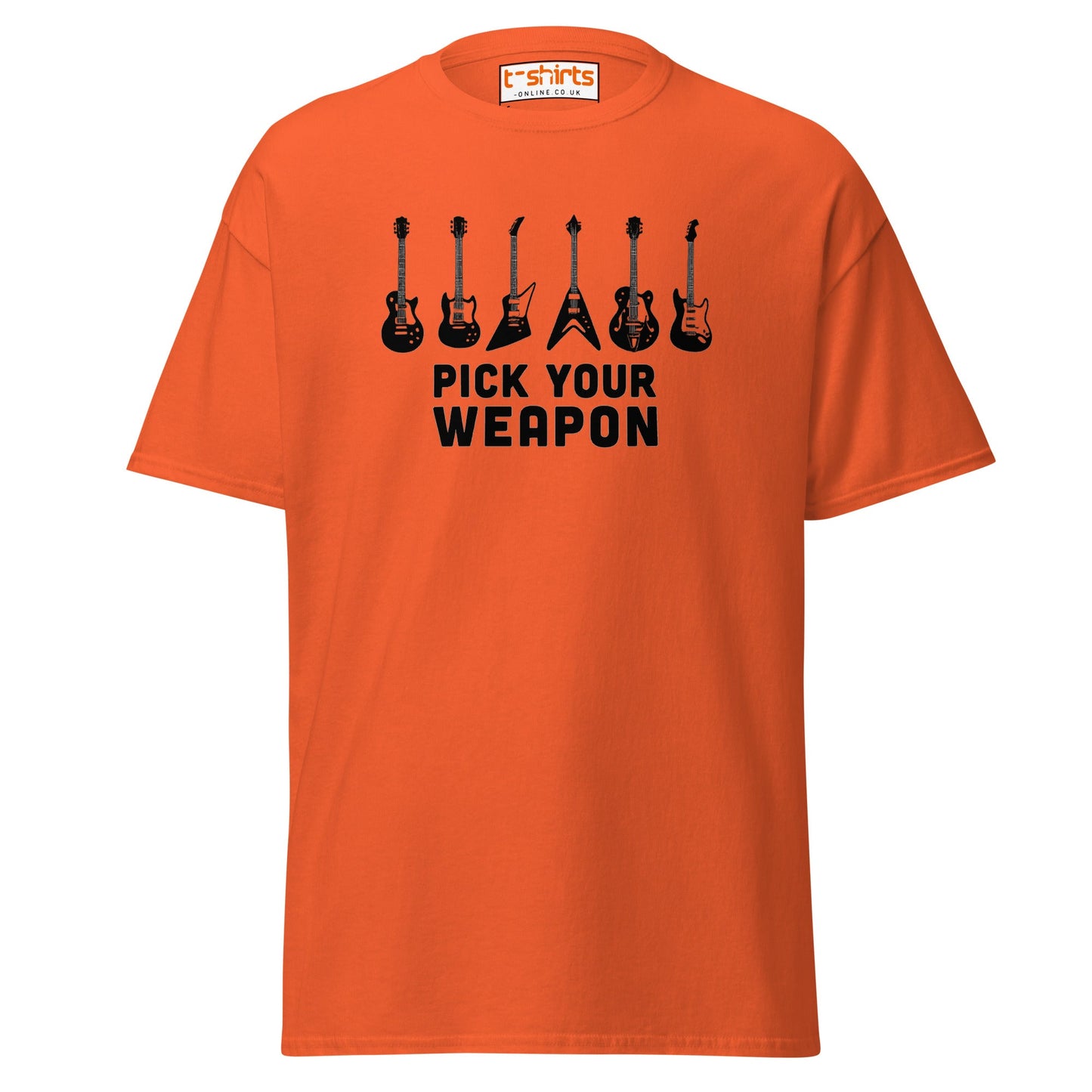 Pick Your Weapon Guitar T-Shirt for Music Lovers - Orange - T-Shirts Online