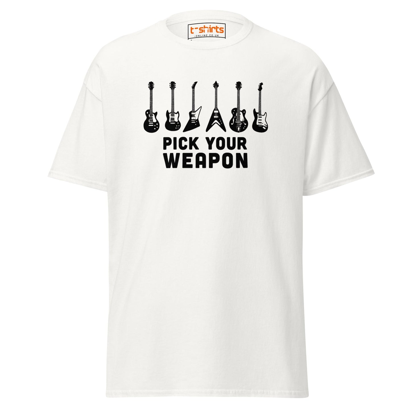 Pick Your Weapon Guitar T-Shirt for Music Lovers - White - T-Shirts Online