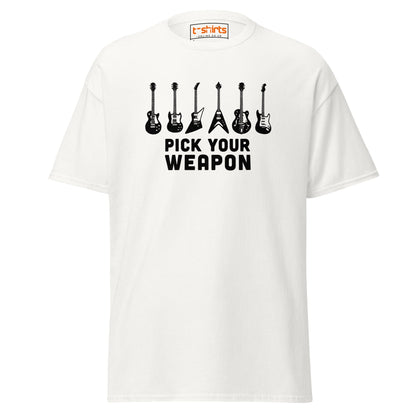 Pick Your Weapon Guitar T-Shirt for Music Lovers - White - T-Shirts Online