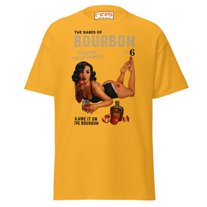 Pin - Up Bourbon T-Shirt – Retro Whiskey Babe Tee - Gold - T-Shirts Online