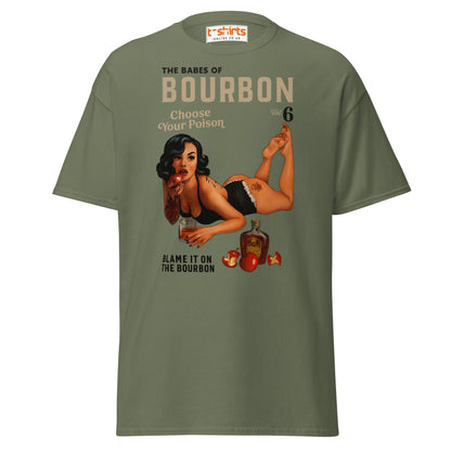 Pin - Up Bourbon T-Shirt – Retro Whiskey Babe Tee - Military Green - T-Shirts Online