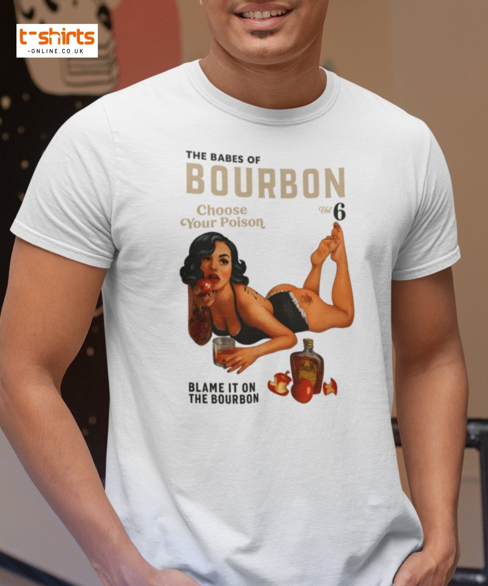 Pin - Up Bourbon T-Shirt – Retro Whiskey Babe Tee - Navy - T-Shirts Online