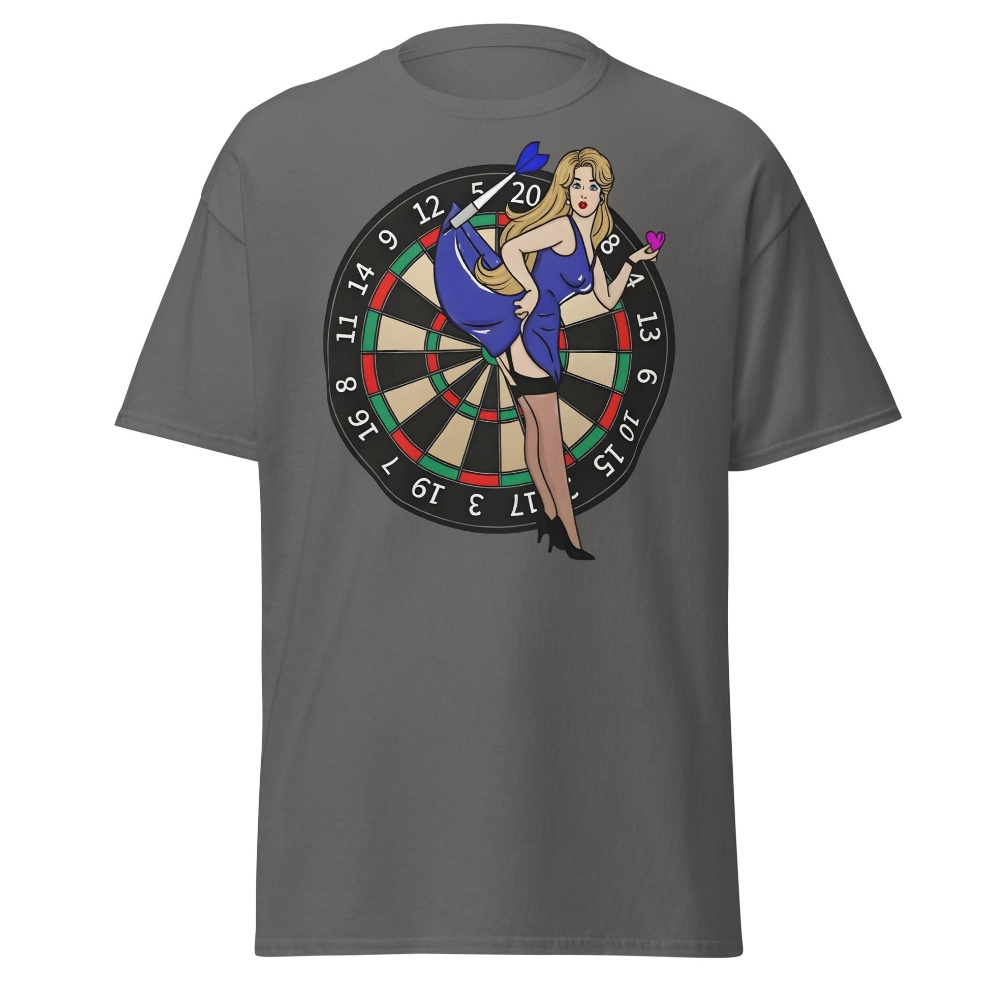 Pin - up Dartboard Graphic Tee - Retro Funny Adult Humor Shirt - Charcoal - T-Shirts Online