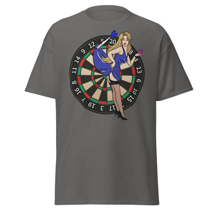Pin - up Dartboard Graphic Tee - Retro Funny Adult Humor Shirt - Charcoal - T-Shirts Online