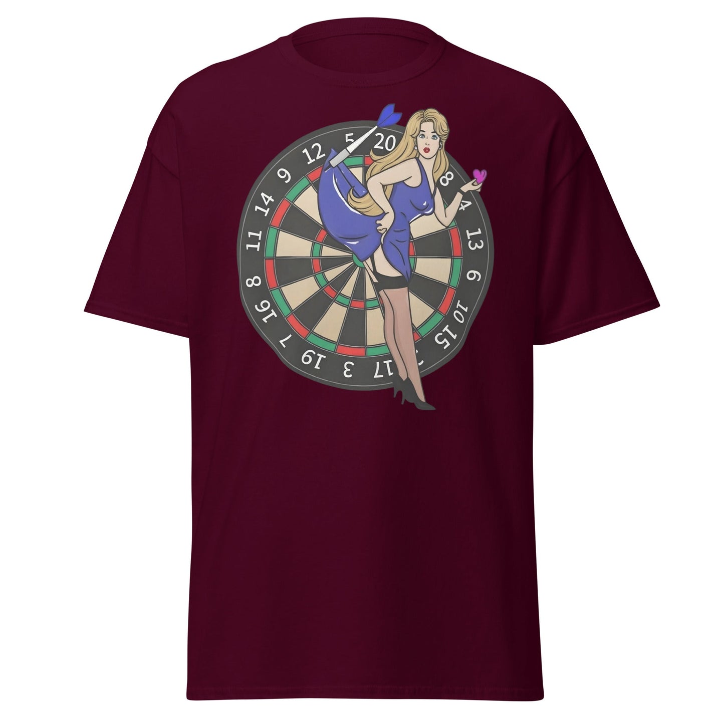 Pin - up Dartboard Graphic Tee - Retro Funny Adult Humor Shirt - Maroon - T-Shirts Online