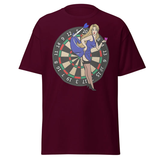 Pin - up Dartboard Graphic Tee - Retro Funny Adult Humor Shirt - Maroon - T-Shirts Online