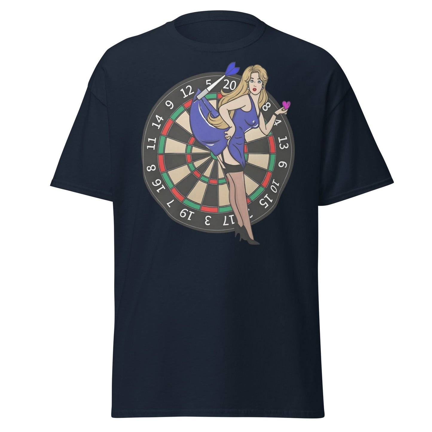 Pin - up Dartboard Graphic Tee - Retro Funny Adult Humor Shirt - Navy - T-Shirts Online