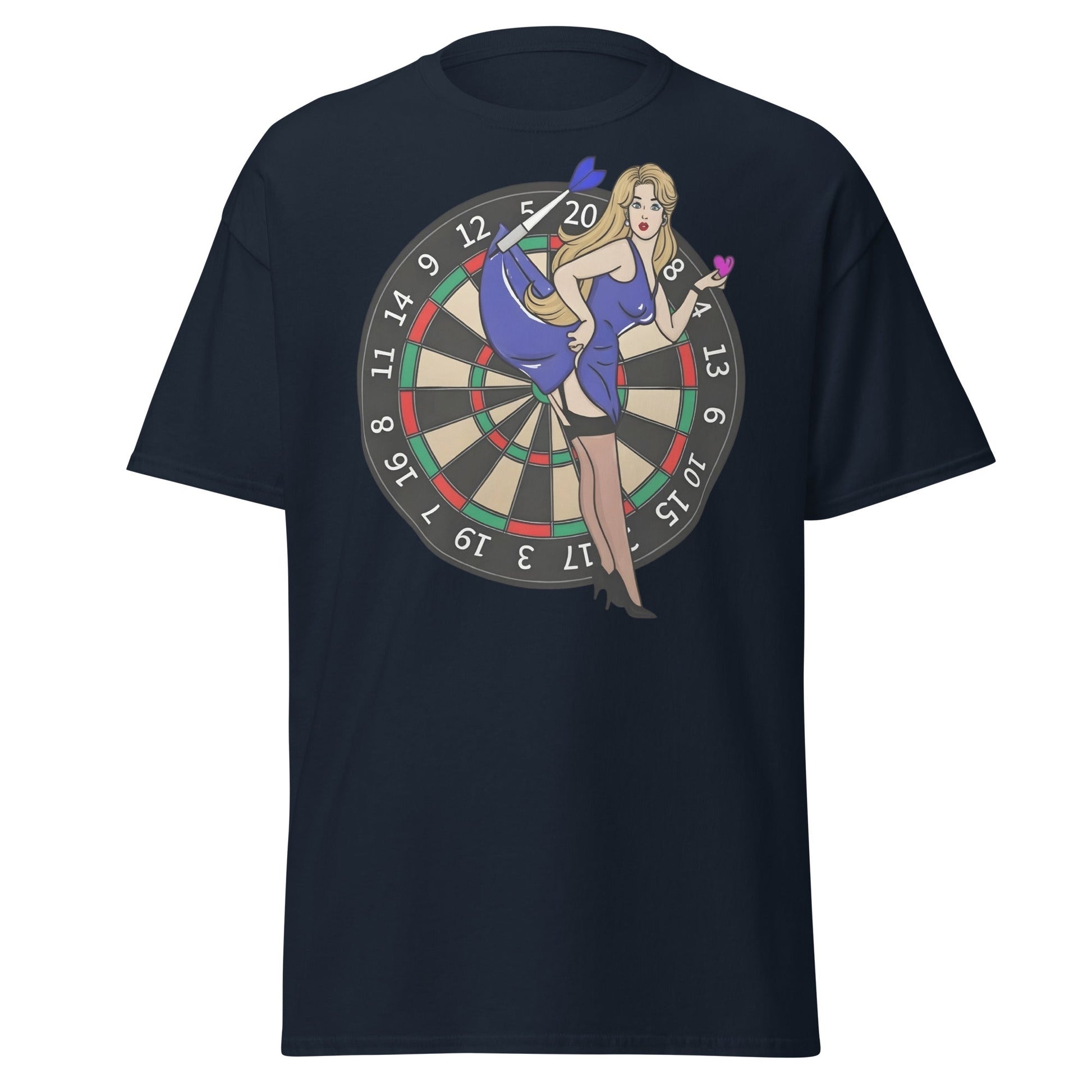 Pin - up Dartboard Graphic Tee - Retro Funny Adult Humor Shirt - Navy - T-Shirts Online