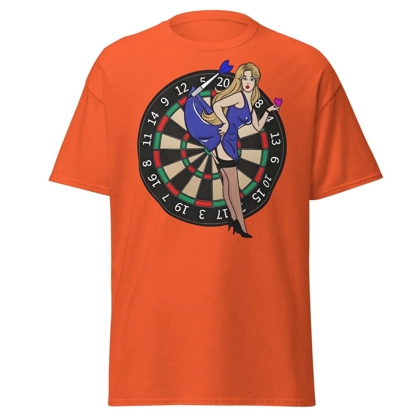 Pin - up Dartboard Graphic Tee - Retro Funny Adult Humor Shirt - Orange - T-Shirts Online