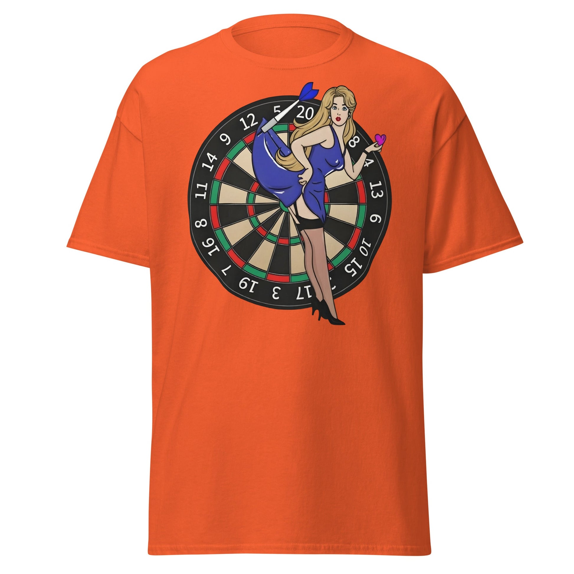 Pin - up Dartboard Graphic Tee - Retro Funny Adult Humor Shirt - Orange - T-Shirts Online