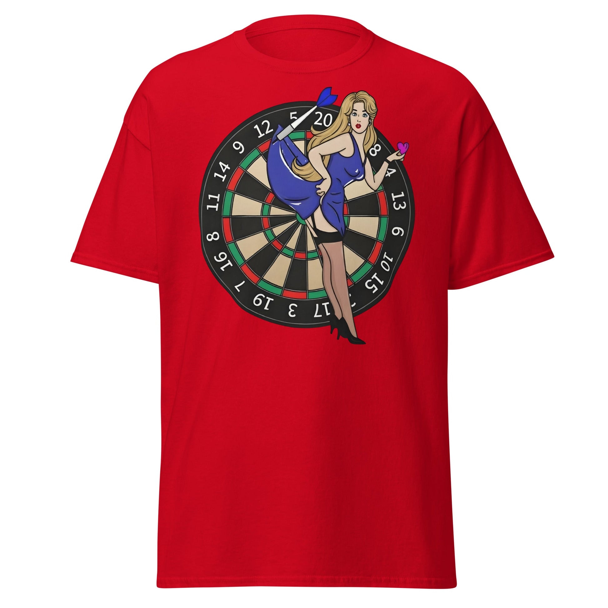 Pin - up Dartboard Graphic Tee - Retro Funny Adult Humor Shirt - Red - T-Shirts Online