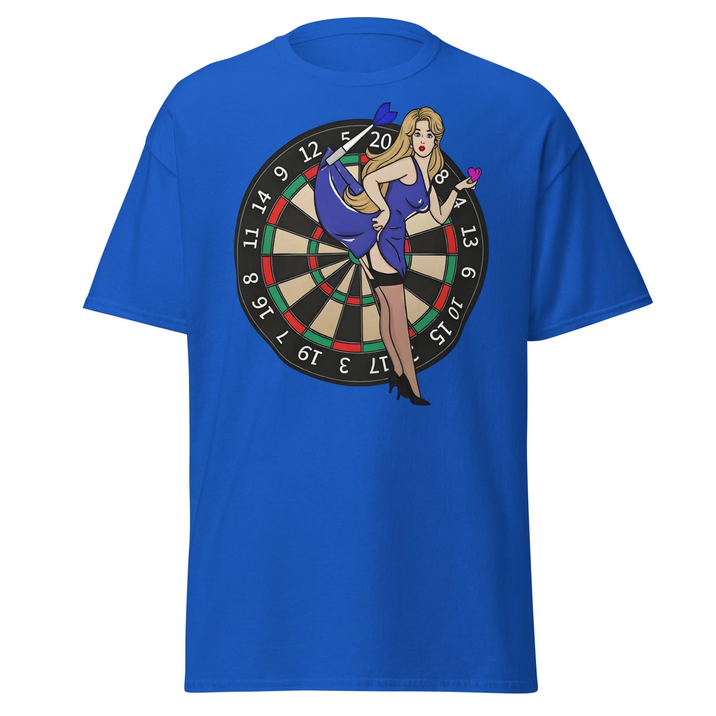 Pin - up Dartboard Graphic Tee - Retro Funny Adult Humor Shirt - Royal - T-Shirts Online