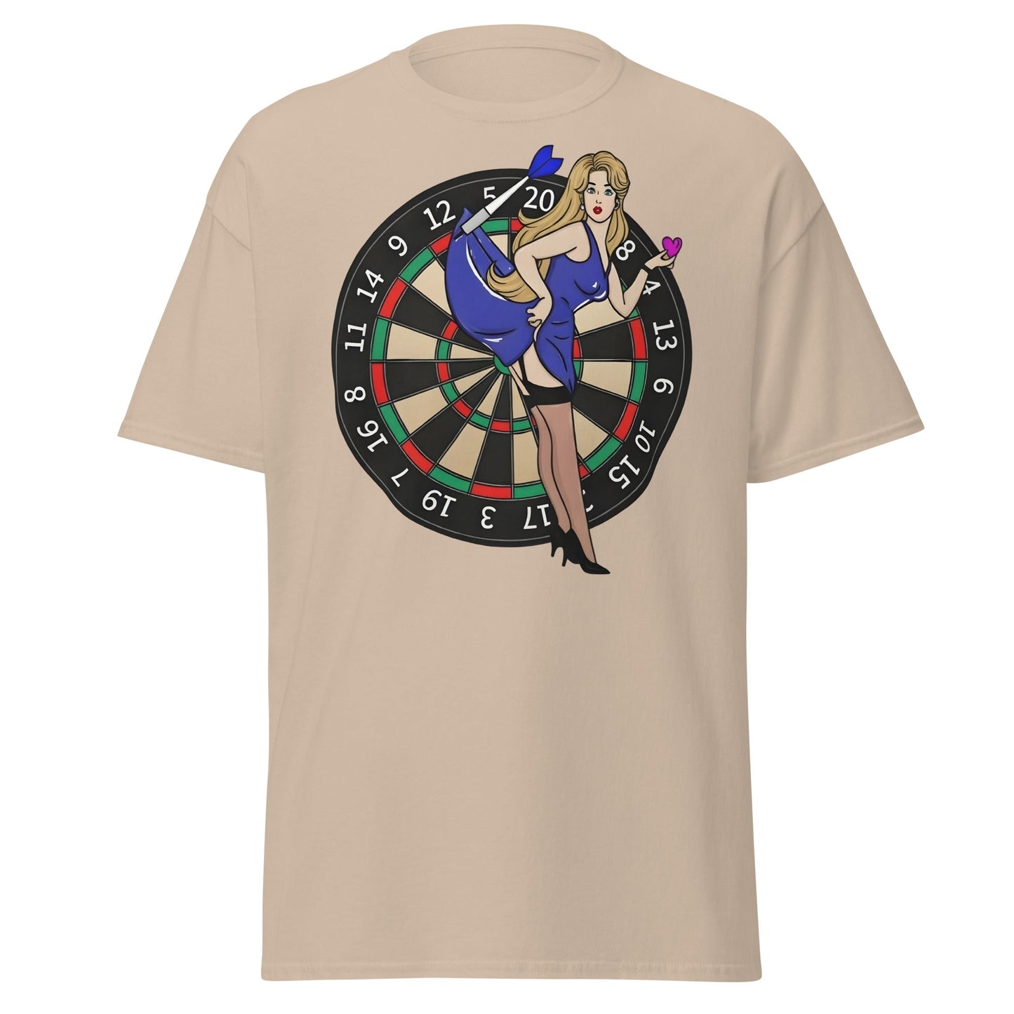 Pin - up Dartboard Graphic Tee - Retro Funny Adult Humor Shirt - Sand - T-Shirts Online