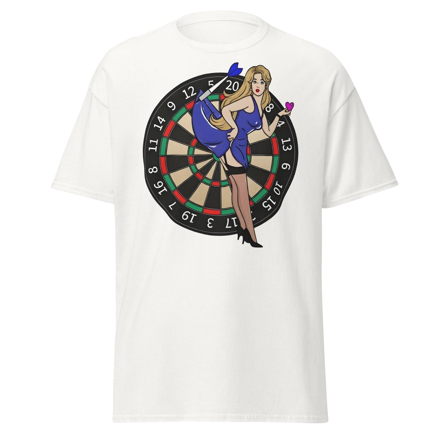Pin - up Dartboard Graphic Tee - Retro Funny Adult Humor Shirt - White - T-Shirts Online