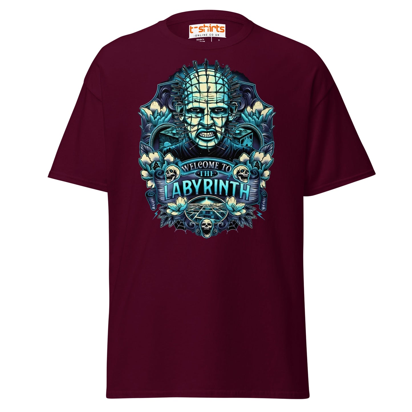 Pinhead T-Shirt | Welcome to the Labyrinth Horror Tee - Maroon - T-Shirts Online