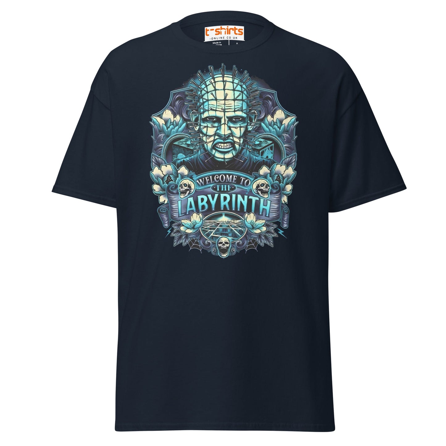 Pinhead T-Shirt | Welcome to the Labyrinth Horror Tee - Navy - T-Shirts Online
