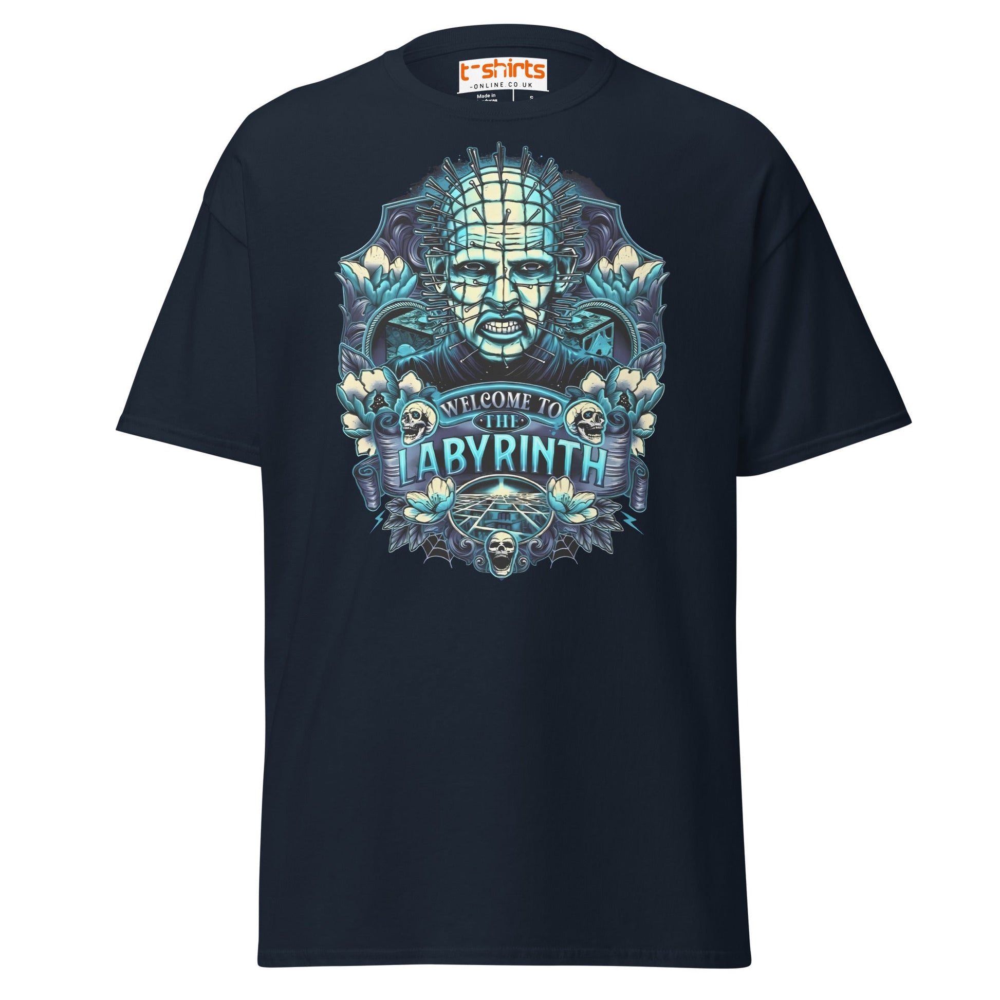 Pinhead T-Shirt | Welcome to the Labyrinth Horror Tee - Navy - T-Shirts Online