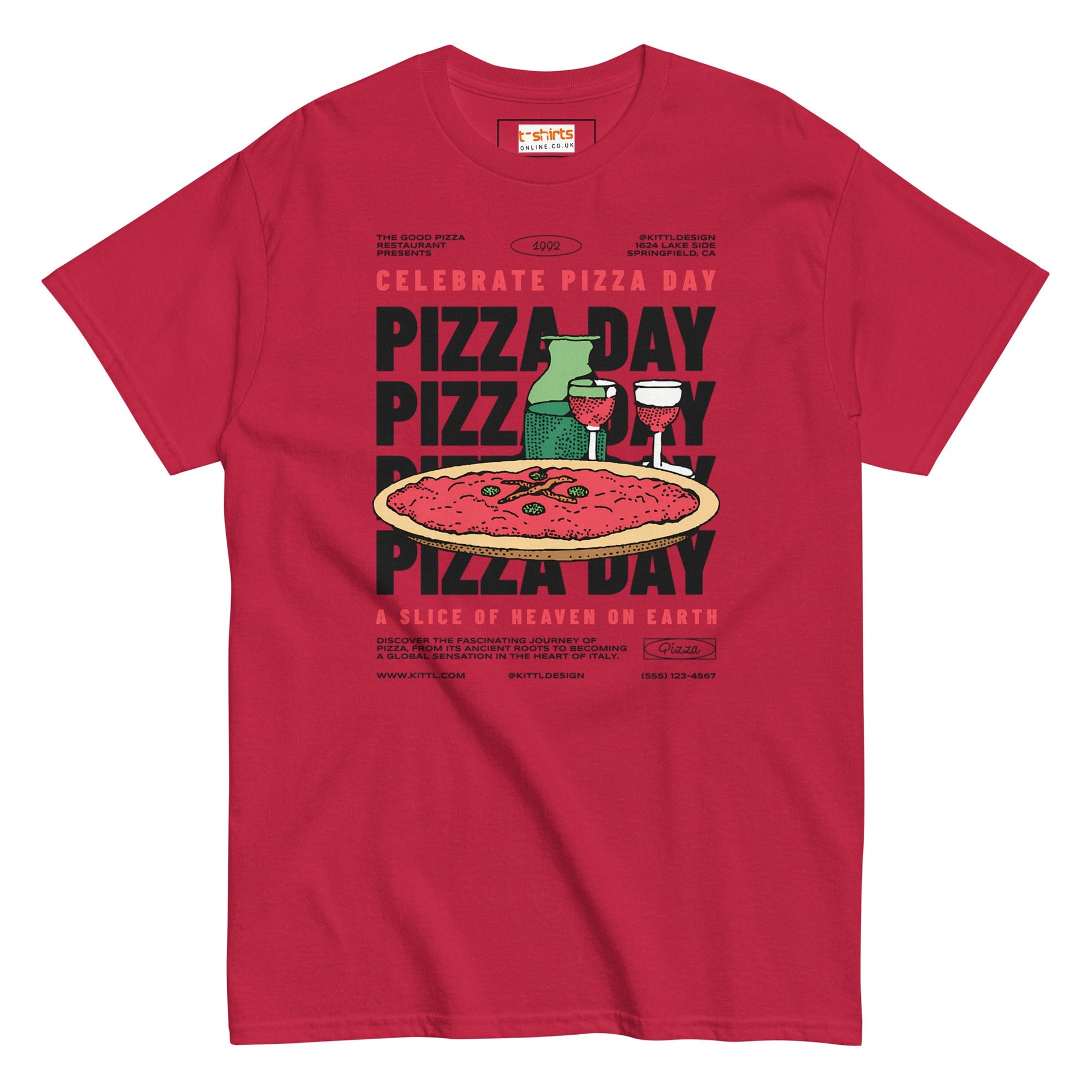 Pizza Day T-Shirt | Food Graphic Bold Tee - Cardinal - T-Shirts Online