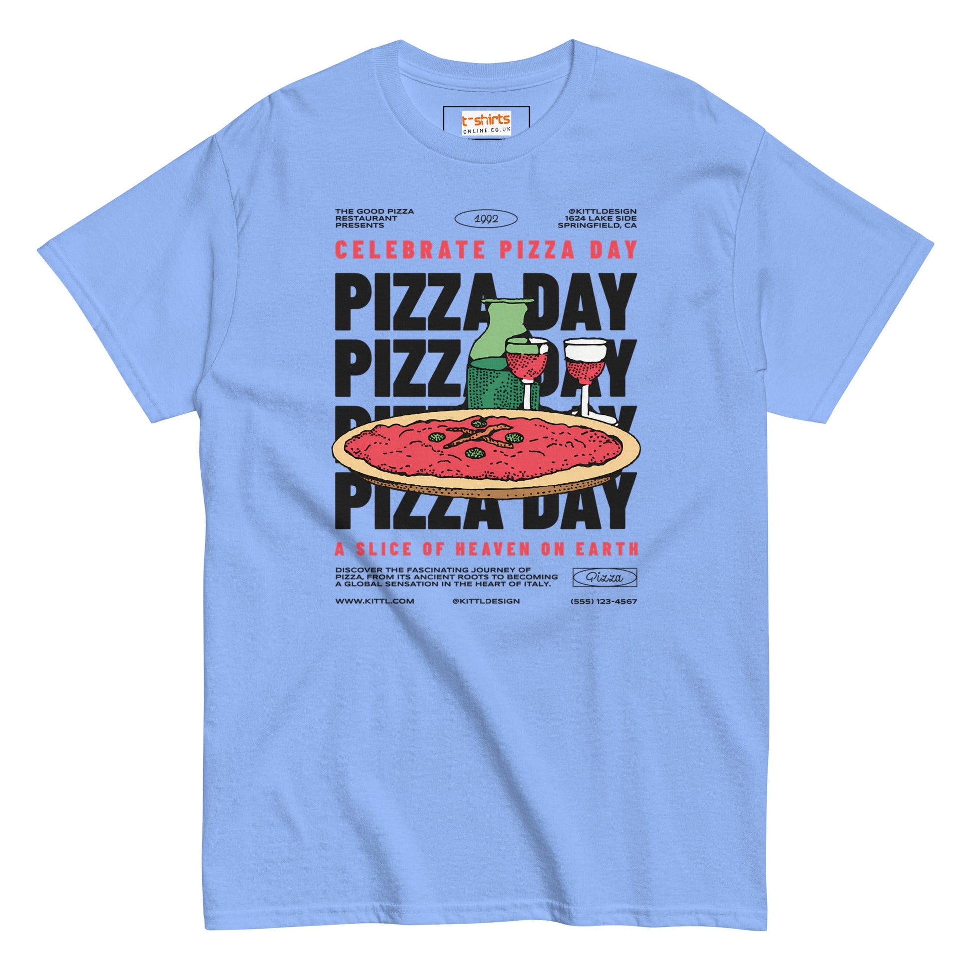 Pizza Day T-Shirt | Food Graphic Bold Tee - Carolina Blue - T-Shirts Online