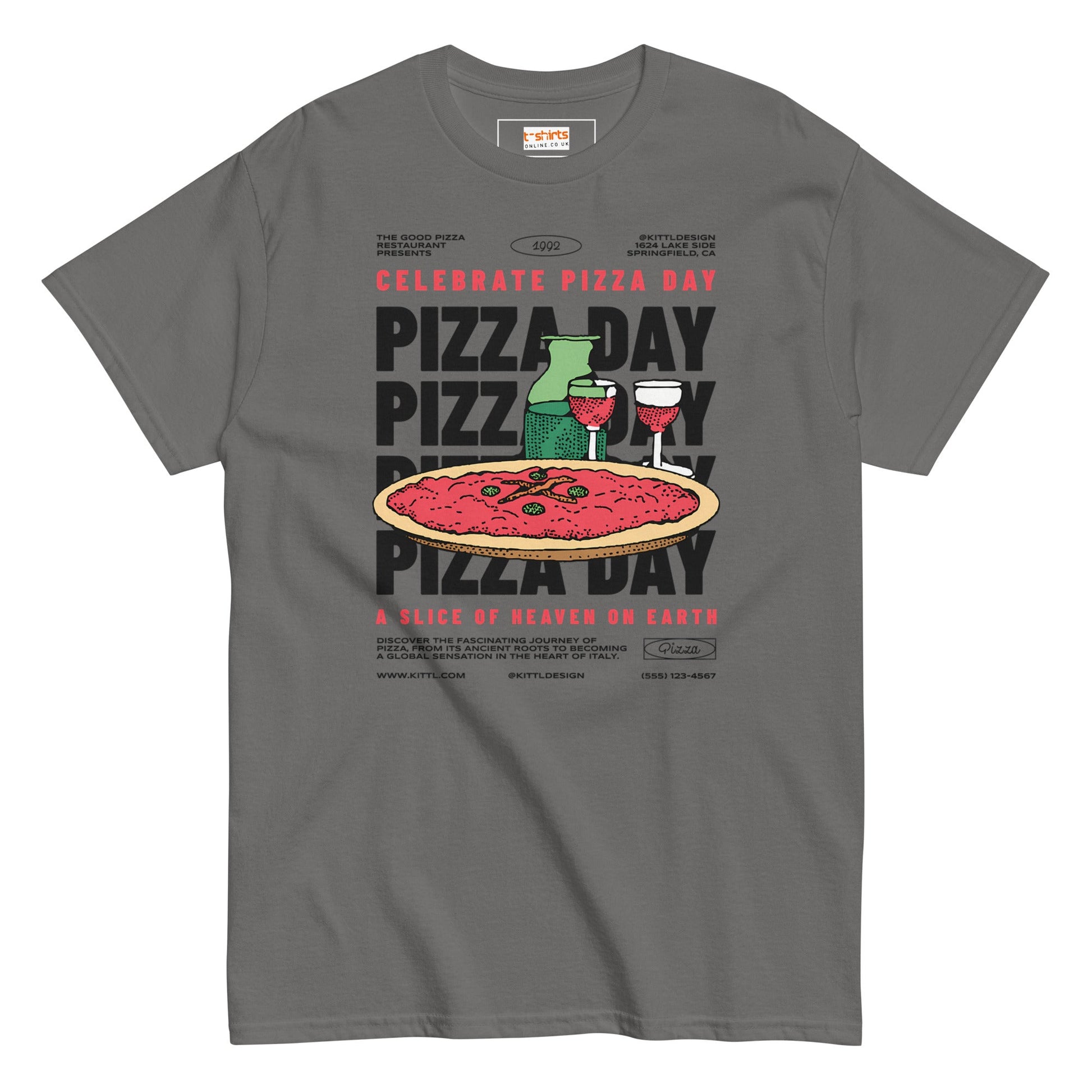 Pizza Day T-Shirt | Food Graphic Bold Tee - Charcoal - T-Shirts Online