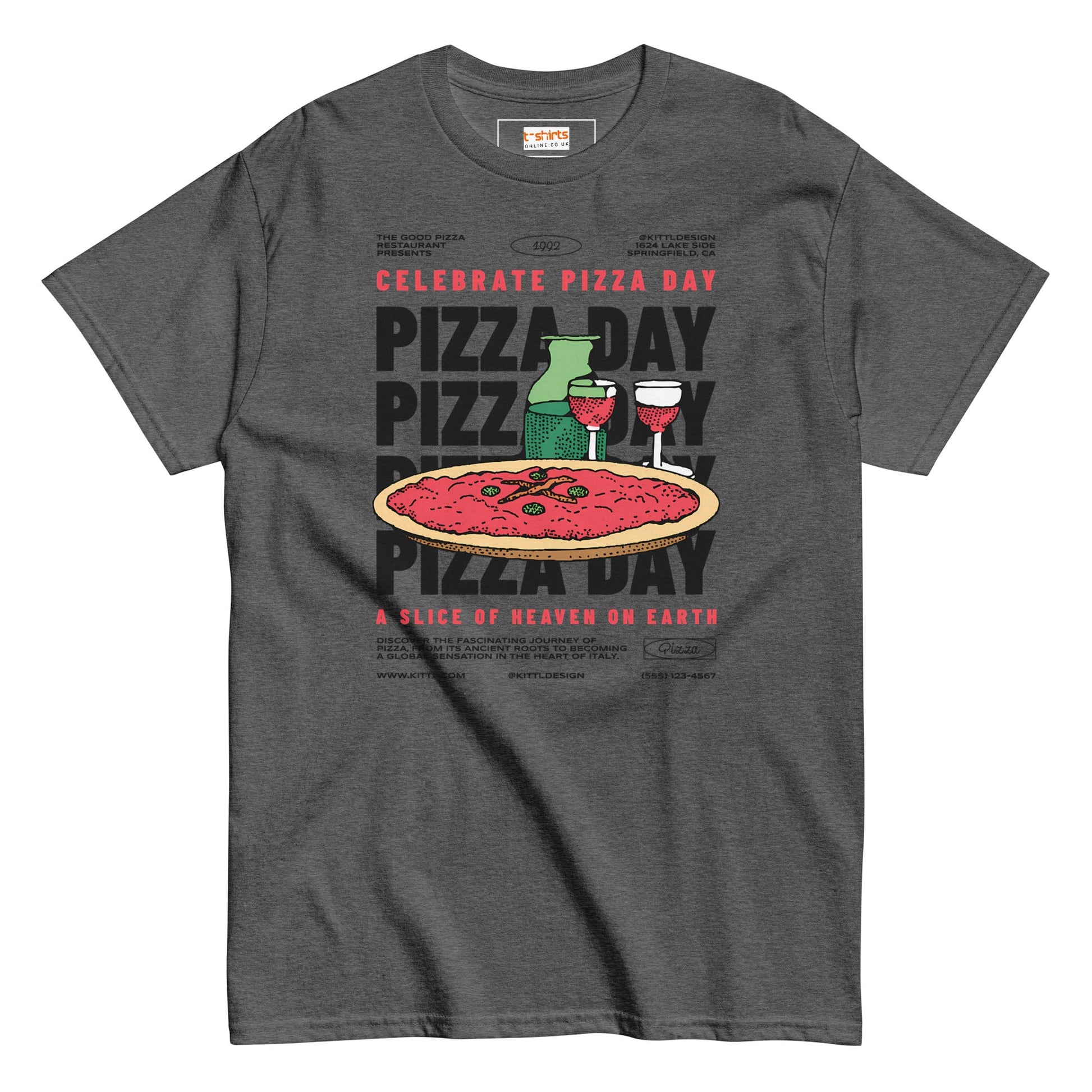 Pizza Day T-Shirt | Food Graphic Bold Tee - Dark Heather - T-Shirts Online