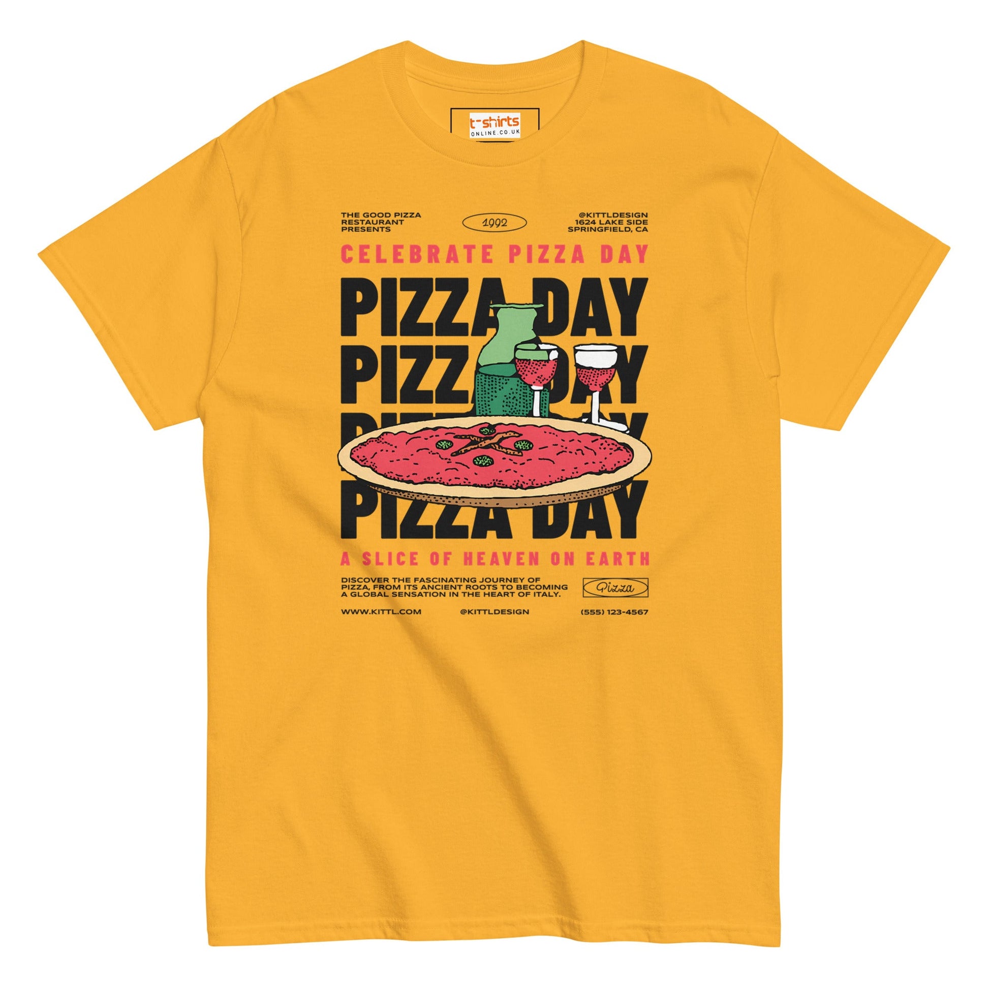 Pizza Day T-Shirt | Food Graphic Bold Tee - Gold - T-Shirts Online