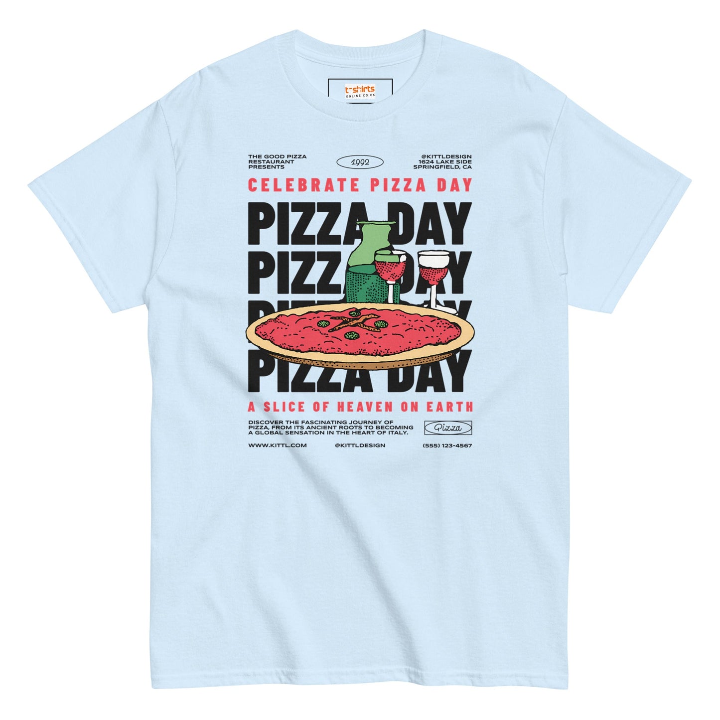 Pizza Day T-Shirt | Food Graphic Bold Tee - Light Blue - T-Shirts Online
