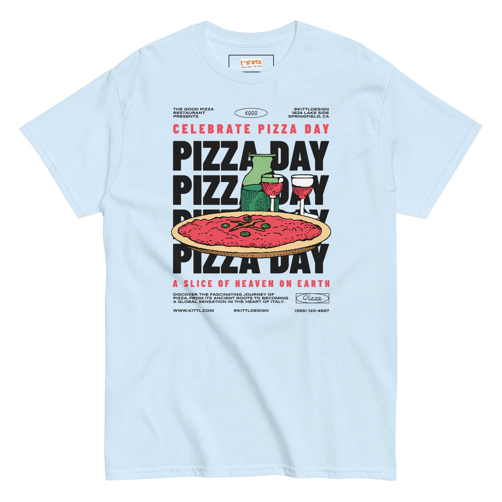 Pizza Day T-Shirt | Food Graphic Bold Tee - Light Blue - T-Shirts Online