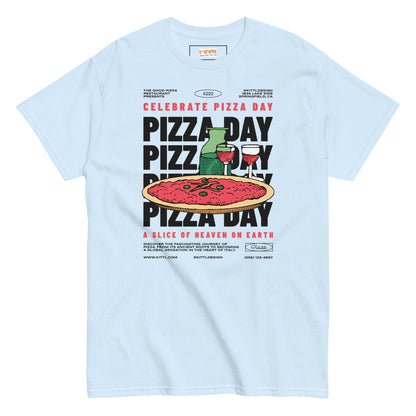 Pizza Day T-Shirt | Food Graphic Bold Tee - Light Blue - T-Shirts Online