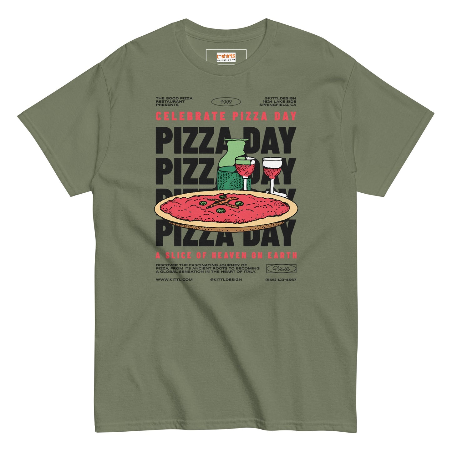 Pizza Day T-Shirt | Food Graphic Bold Tee - Military Green - T-Shirts Online
