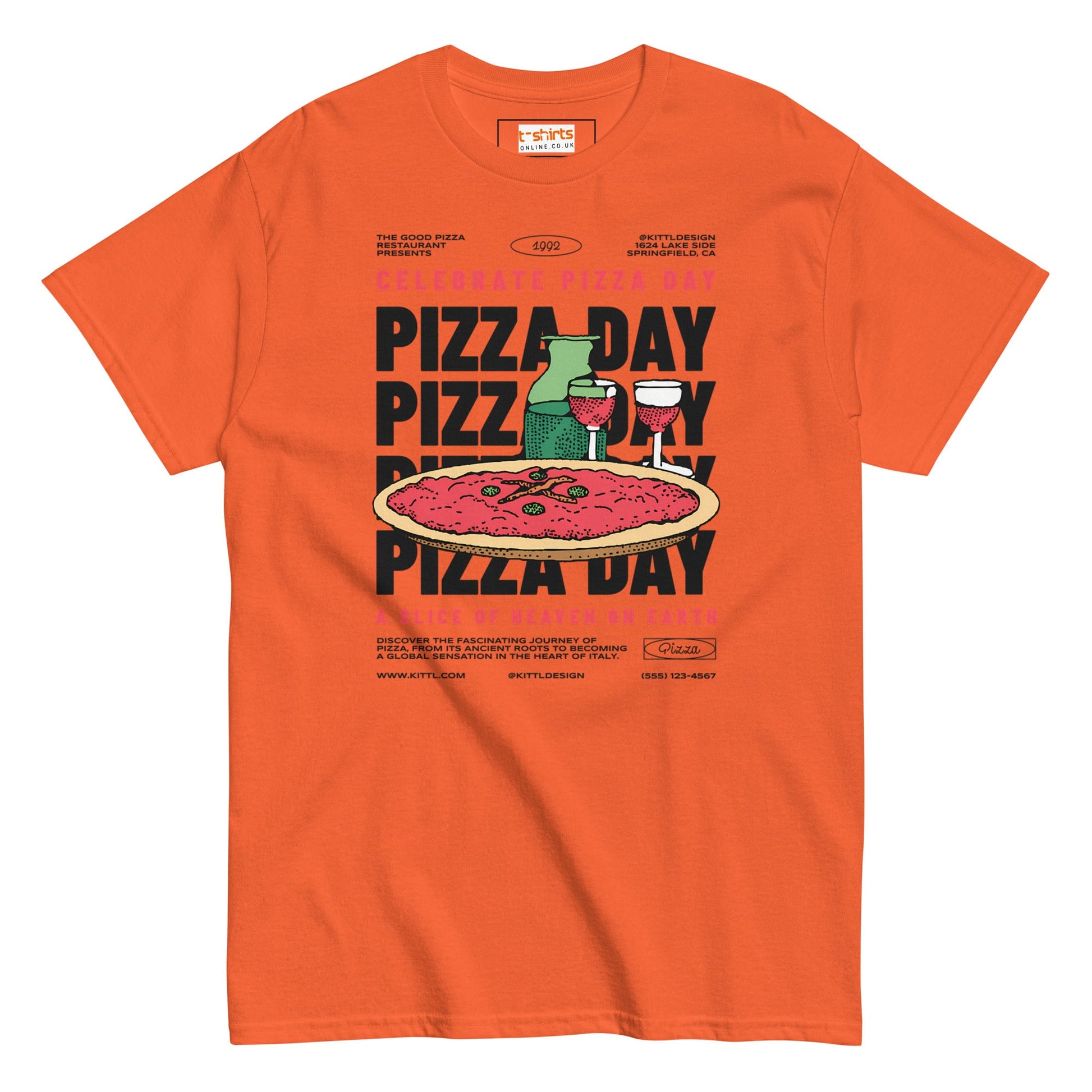 Pizza Day T-Shirt | Food Graphic Bold Tee - Orange - T-Shirts Online