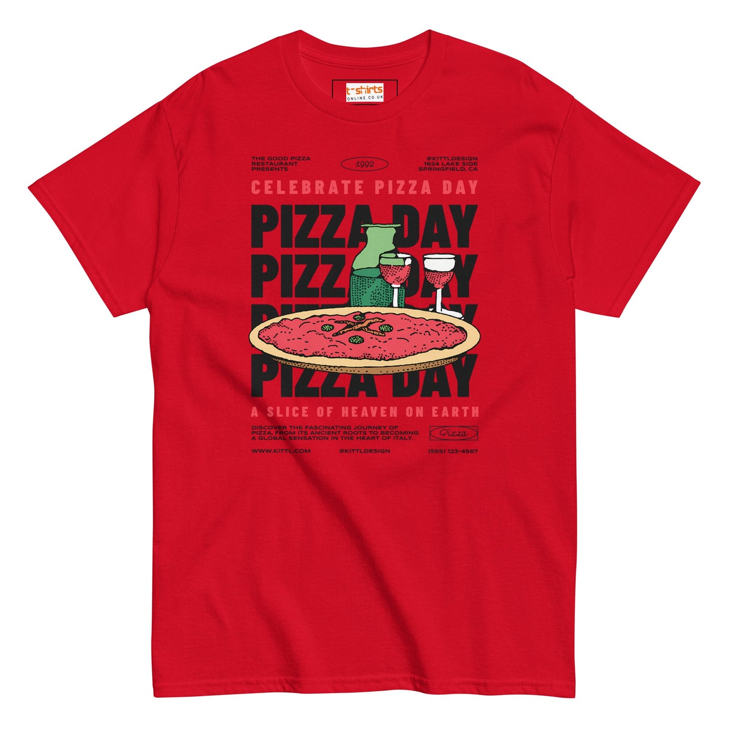 Pizza Day T-Shirt | Food Graphic Bold Tee - Red - T-Shirts Online