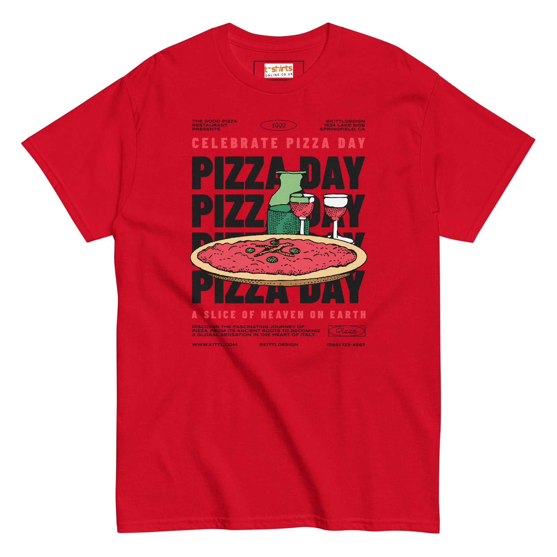Pizza Day T-Shirt | Food Graphic Bold Tee - Red - T-Shirts Online