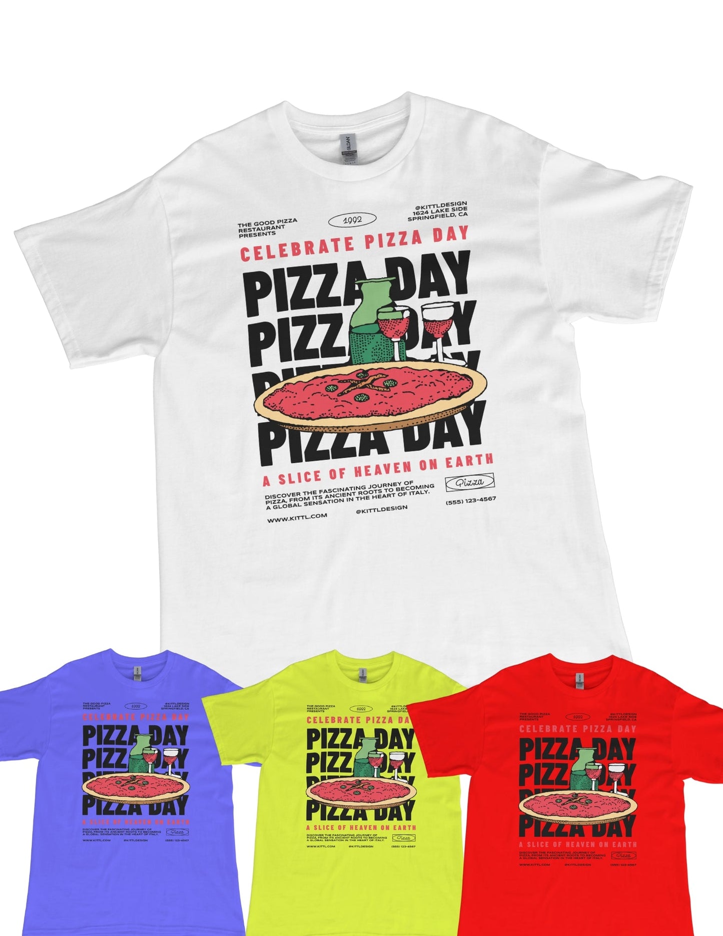 Pizza Day T-Shirt | Food Graphic Bold Tee - Red - T-Shirts Online